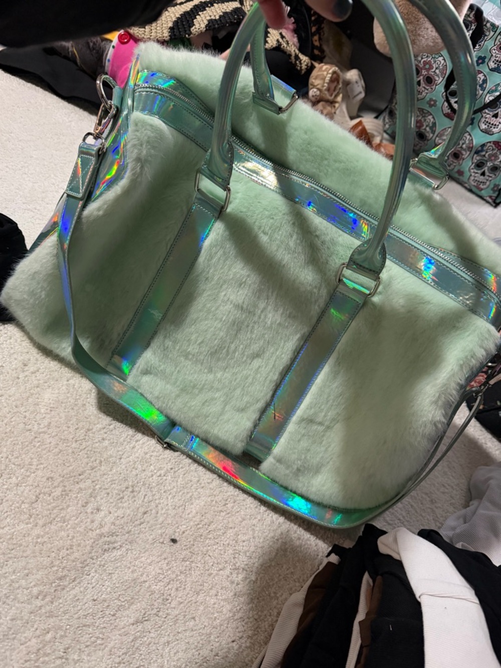 Dolls kill mint green fur weekender